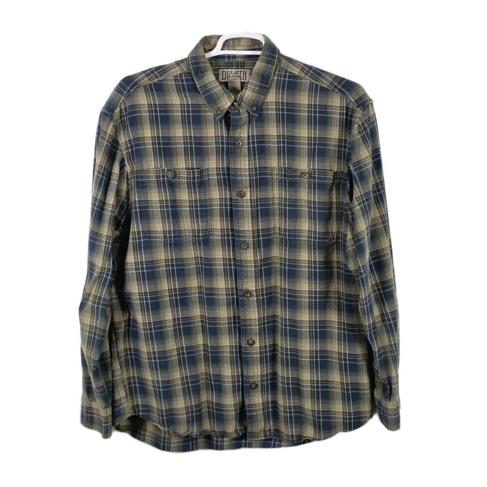 Duluth Men's XL‎ Green/Blue Plaid Heavy Long Sleeve Button Up Shirt